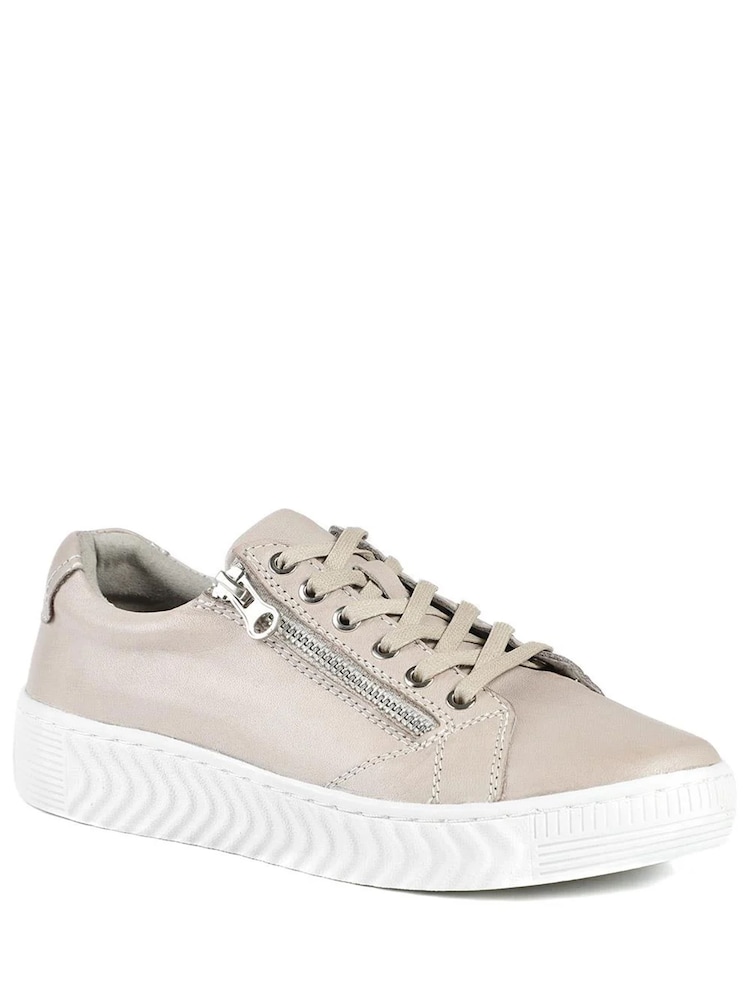 Pavers Cream Wide Fit Leather Breathable Platform Trainers - Image 2 of 5