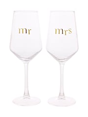Widdop Set of 2 Clear Wine Mr & Mrs Glasses - Image 1 of 2