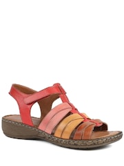 Pavers Red Multi Premium Leather Adjustable Fasten Sandals - Image 2 of 5