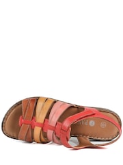Pavers Red Multi Premium Leather Adjustable Fasten Sandals - Image 3 of 5