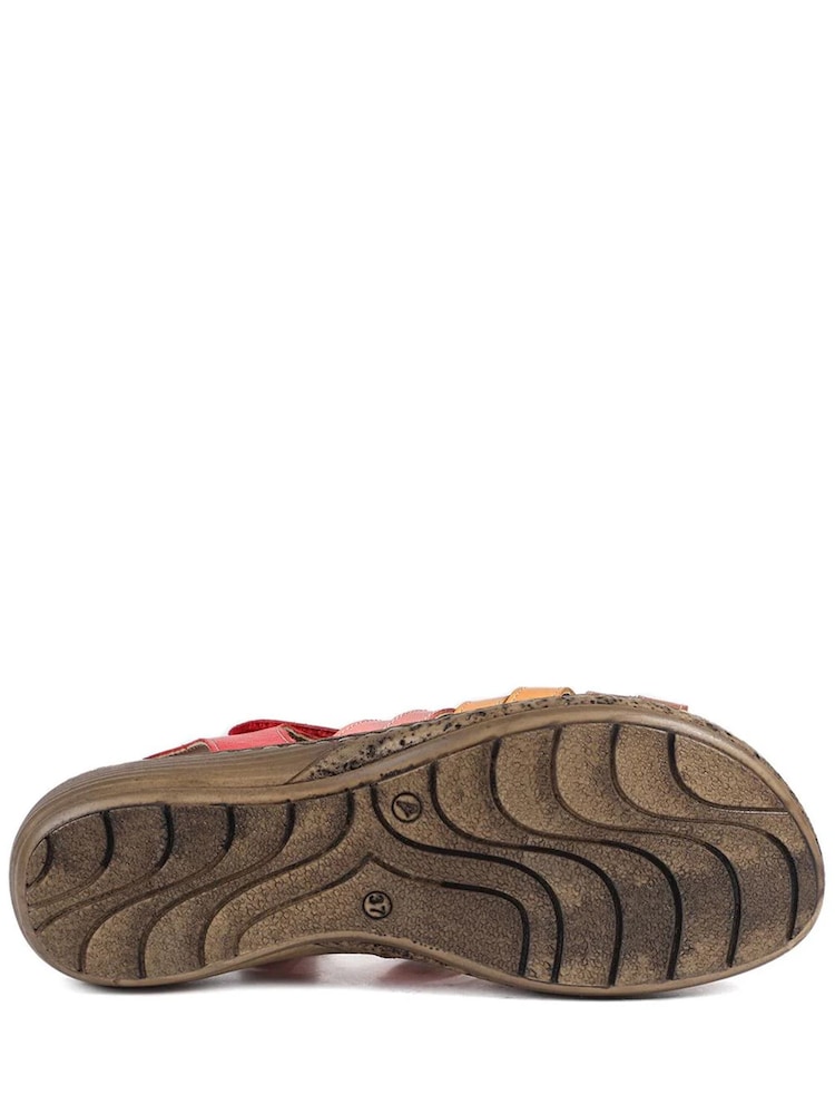 Pavers Red Multi Premium Leather Adjustable Fasten Sandals - Image 5 of 5