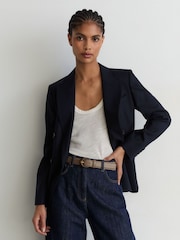 Reiss Taupe Romy Leather Resin-Buckle Belt - Image 1 of 4