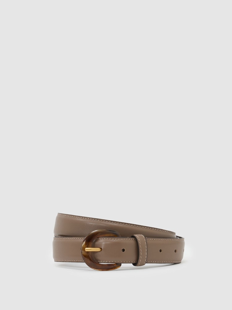 Reiss Taupe Romy Leather Resin-Buckle Belt - Image 2 of 4 Reiss Taupe Romy Leather Resin-Buckle Belt - Image 2 of 4