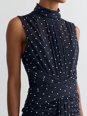 Reiss Navy/Ivory Stacey Polka-Dot Print Sleeveless Maxi Dress - Image 4 of 7