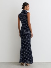 Reiss Navy/Ivory Stacey Polka-Dot Print Sleeveless Maxi Dress - Image 6 of 7
