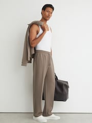 Reiss Mushroom Brown Form Premium Interlock Straight-Leg Joggers - Image 1 of 6