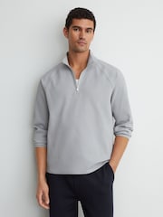 Reiss Soft Blue Lennox Waffle Half-Zip Funnel-Neck Sweatshirt - Image 3 of 7