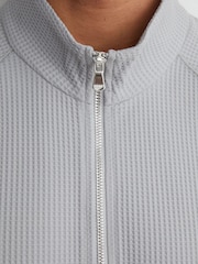 Reiss Soft Blue Lennox Waffle Half-Zip Funnel-Neck Sweatshirt - Image 4 of 7