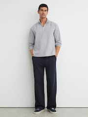 Reiss Soft Blue Lennox Waffle Half-Zip Funnel-Neck Sweatshirt - Image 5 of 7