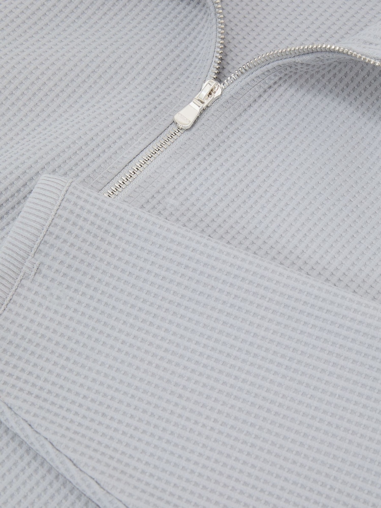 Reiss Soft Blue Lennox Waffle Half-Zip Funnel-Neck Sweatshirt - Image 7 of 7 Reiss Soft Blue Lennox Waffle Half-Zip Funnel-Neck Sweatshirt - Image 7 of 7