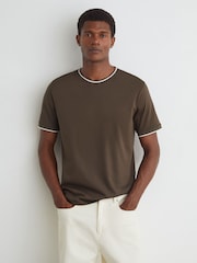 Taupe/Braun - Reiss Ainsley Air-Water Cotton Tipped Tailored-Fit T-Shirt - Bild 1 von 5