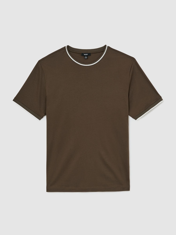 Taupe/Braun - Reiss Ainsley Air-Water Cotton Tipped Tailored-Fit T-Shirt - Bild 2 von 5