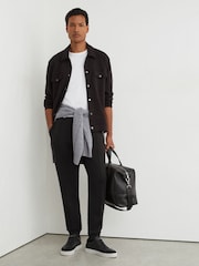 Schwarz - Reiss Finn Premium Interlock Cuffed Joggers - Bild 1 von 6