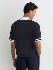 Reiss Optic White/Navy Kenley Colour-Block Zip-Through Knit Shirt - Image 3 of 5
