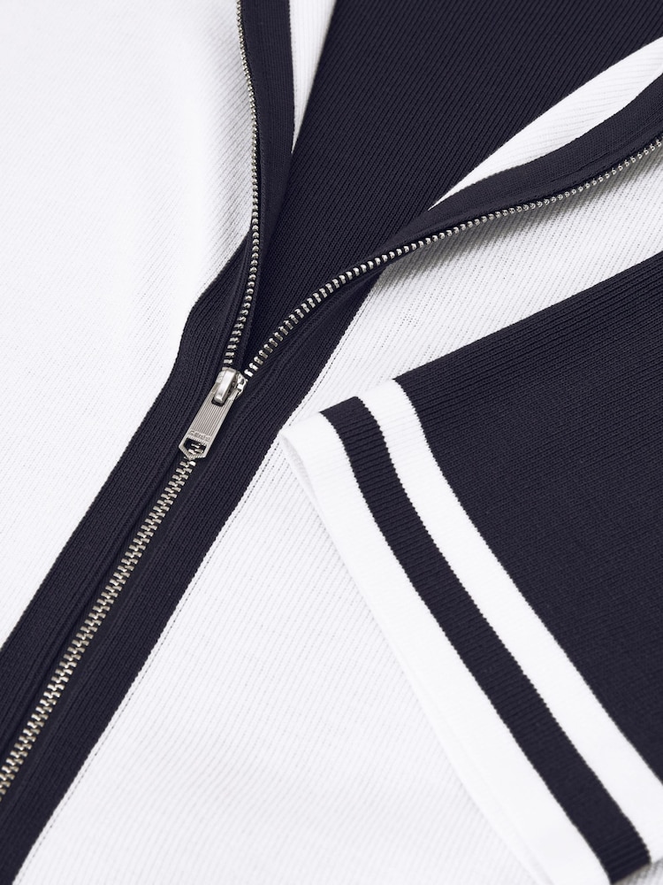 Reiss Optic White/Navy Kenley Colour-Block Zip-Through Knit Shirt - Image 5 of 5 Reiss Optic White/Navy Kenley Colour-Block Zip-Through Knit Shirt - Image 5 of 5