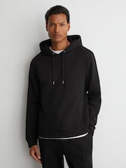 Reiss Black Dane Premium Interlock Hoodie - Image 1 of 6