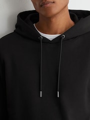 Reiss Black Dane Premium Interlock Hoodie - Image 4 of 6
