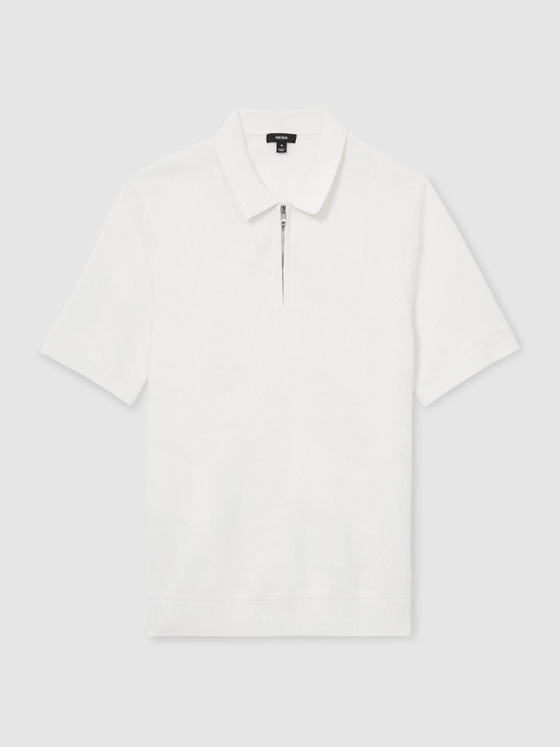 Buy Reiss White Leigham Cotton-Blend Chevron-Knit Half-Zip Polo