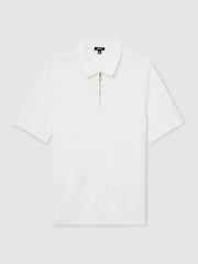 Reiss White Leigham Cotton-Blend Chevron-Knit Half-Zip Polo Shirt - Image 2 of 7