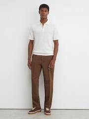 Reiss White Leigham Cotton-Blend Chevron-Knit Half-Zip Polo Shirt - Image 3 of 7