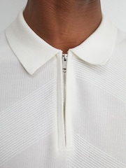 Reiss White Leigham Cotton-Blend Chevron-Knit Half-Zip Polo Shirt - Image 4 of 7