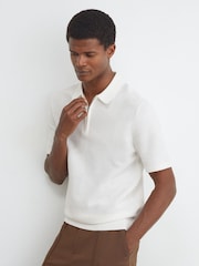 Reiss White Leigham Cotton-Blend Chevron-Knit Half-Zip Polo Shirt - Image 5 of 7