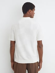 Reiss White Leigham Cotton-Blend Chevron-Knit Half-Zip Polo Shirt - Image 6 of 7
