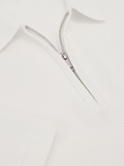 Reiss White Leigham Cotton-Blend Chevron-Knit Half-Zip Polo Shirt - Image 7 of 7