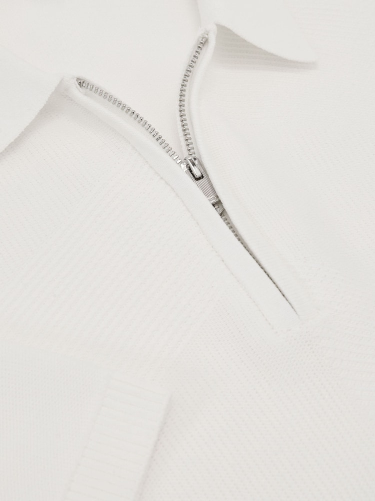Reiss White Leigham Cotton-Blend Chevron-Knit Half-Zip Polo Shirt - Image 7 of 7 Reiss White Leigham Cotton-Blend Chevron-Knit Half-Zip Polo Shirt - Image 7 of 7