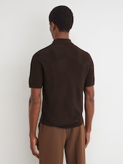 Reiss Chocolate Brown Leigham Cotton-Blend Chevron-Knit Half-Zip Polo Shirt - Image 5 of 6