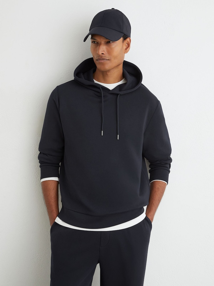 Reiss Navy Dane Premium Interlock Hoodie - Image 1 of 6 Reiss Navy Dane Premium Interlock Hoodie - Image 1 of 6