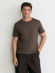 Reiss Taupe Brown Count Air-Water Cotton Tailored-Fit T-Shirt - Image 1 of 6