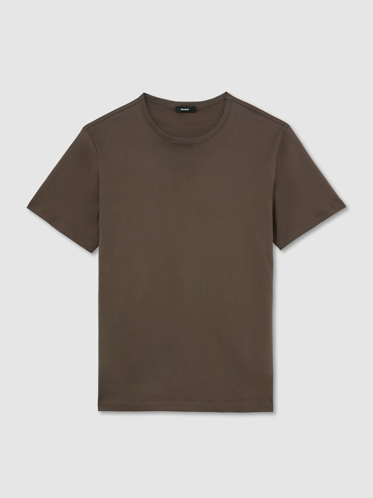 Reiss Taupe Brown Count Air-Water Cotton Tailored-Fit T-Shirt - Image 2 of 6