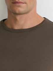 Reiss Taupe Brown Count Air-Water Cotton Tailored-Fit T-Shirt - Image 3 of 6