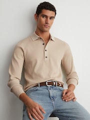 Reiss Stone Admiral Ribbed Half-Button Polo Shirt - Image 1 of 7