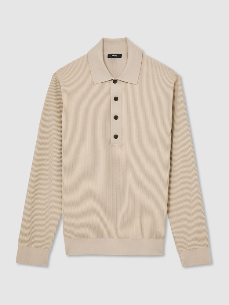 Reiss Stone Admiral Ribbed Half-Button Polo Shirt - Image 2 of 7