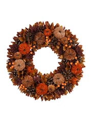 Decoris Orange/Neutral 44cm Autumn Pumpkin Wreath - Image 2 of 2