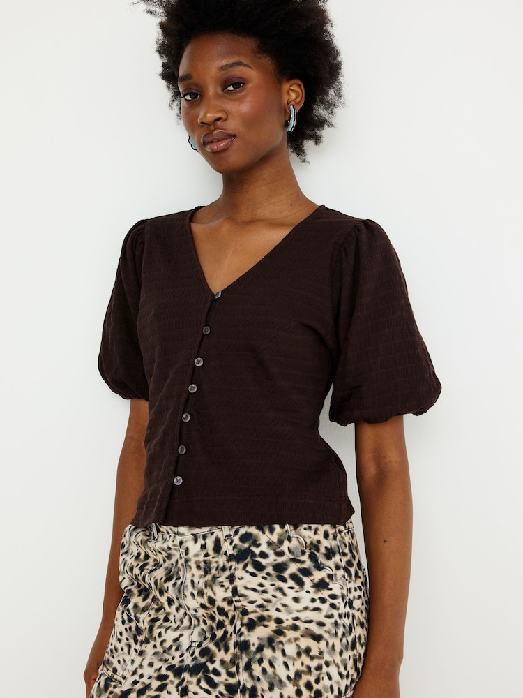 Oliver Bonas Textured Button Up Puff Sleeve Shirt - תמונה 1 מתוך 7