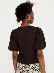 Oliver Bonas Textured Button Up Puff Sleeve Shirt - תמונה 2 מתוך 7