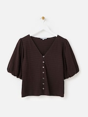 Oliver Bonas Textured Button Up Puff Sleeve Shirt - תמונה 3 מתוך 7