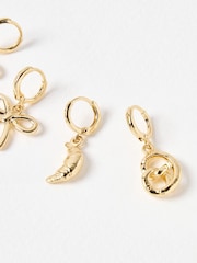 Oliver Bonas Gold Tone Sugar Bow, Croissant & Pretzel Charm Huggie Earrings Set of Four - Image 6 of 7