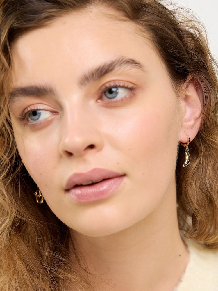 Oliver Bonas Gold Tone Sugar Bow, Croissant & Pretzel Charm Huggie Earrings Set of Four - Image 7 of 7