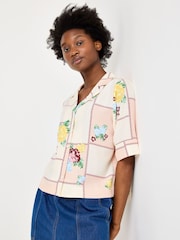 Oliver Bonas Cream Checked Floral Short Sleeve Shirt - Image 1 of 7