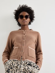 Oliver Bonas Brown Crew Neck Knitted Cardigan - Image 1 of 8