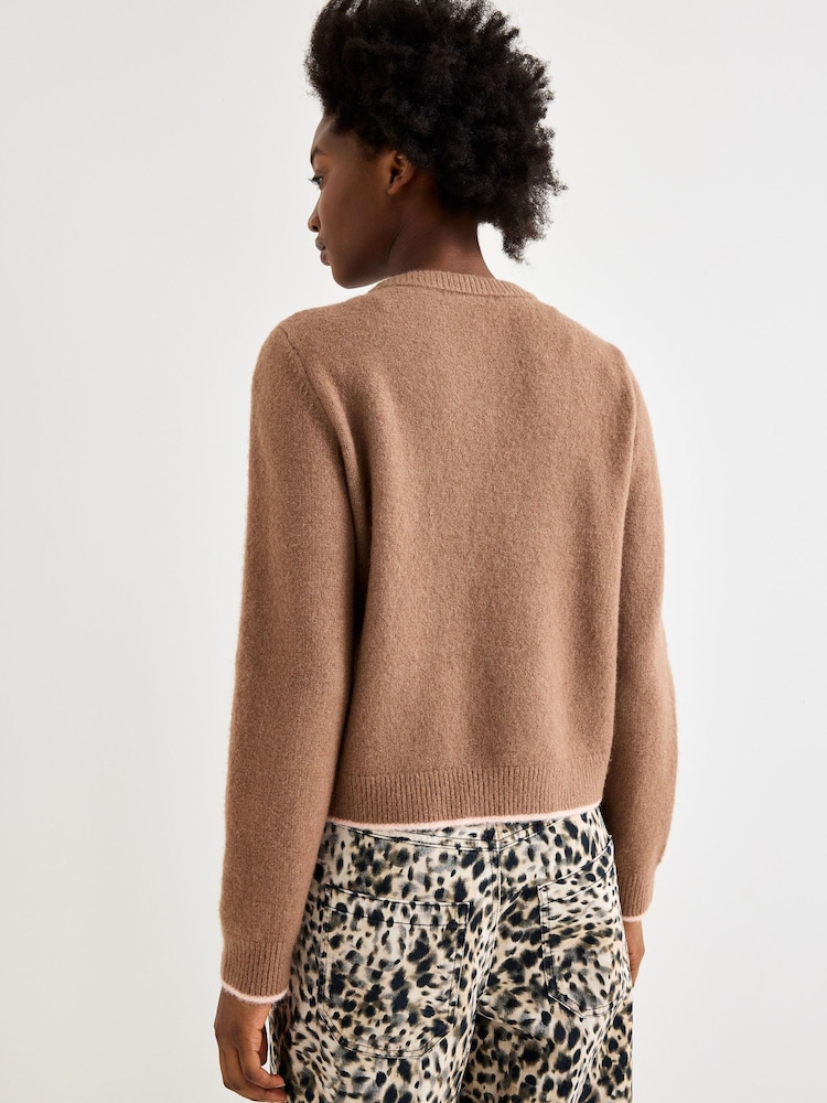 Oliver Bonas Brown Crew Neck Knitted Cardigan - Image 2 of 8