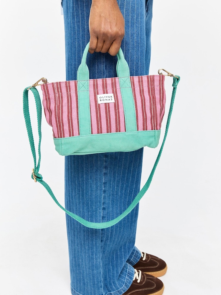 Oliver Bonas Striped Logo Fabric Mini Tote Cross-Body Bag - Bild 7 von 7