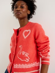 Oliver Bonas Orange Embroidered Crew Neck Knitted Cardigan - Image 1 of 8