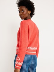 Oliver Bonas Orange Embroidered Crew Neck Knitted Cardigan - Image 2 of 8