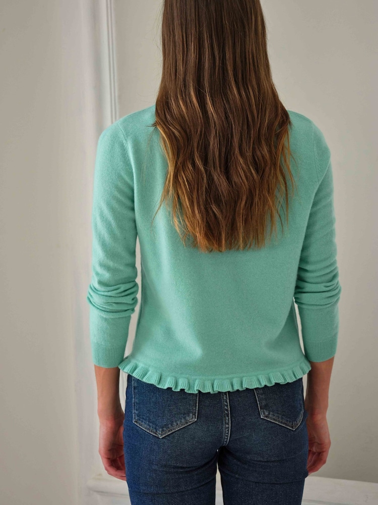Pure Collection Green Cashmere Ruffle Cardigan - Image 2 of 3