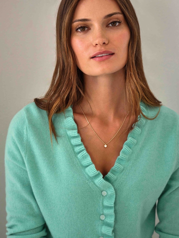 Pure Collection Green Cashmere Ruffle Cardigan - Image 3 of 3
